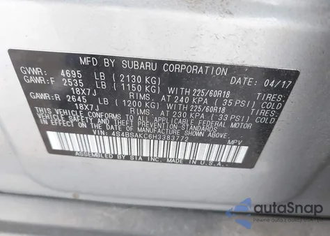 2017 Subaru Outback 2.5I Limited from USA, damaged, VIN 4S4BSAKC6H3383772